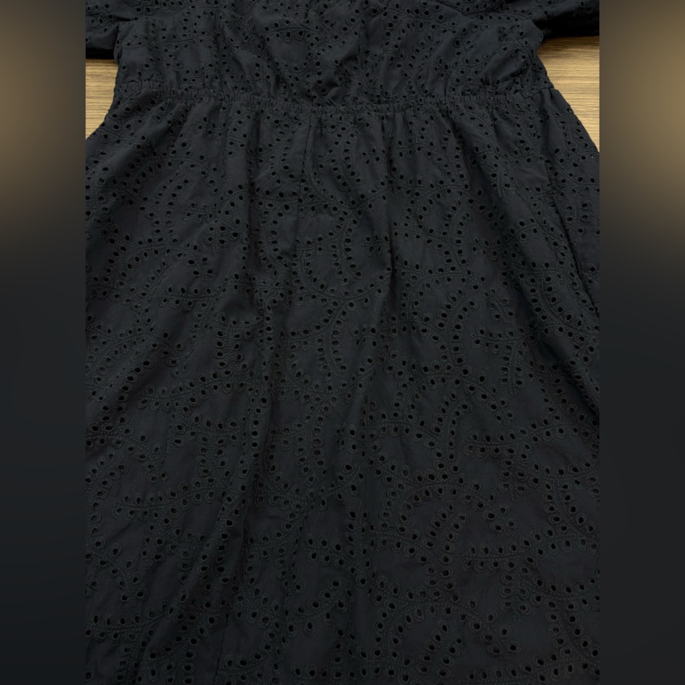Time and Tru Women's Eyelet Dress with Puff Sleeves, Size XL Navy - Picture 9 of 11